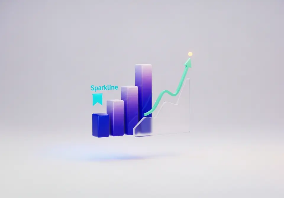 A glossy 3D bar chart and rising line graph