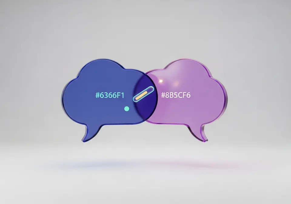 Two glossy 3D speech bubbles handing off a glowing spark