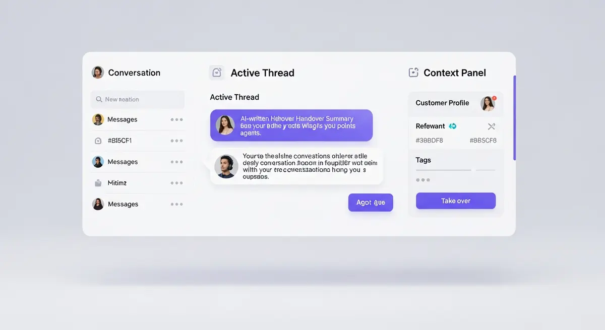A clean light-theme support inbox with conversation list and thread